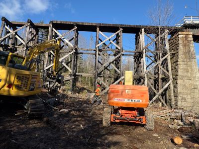 old wooden bridge trestles
