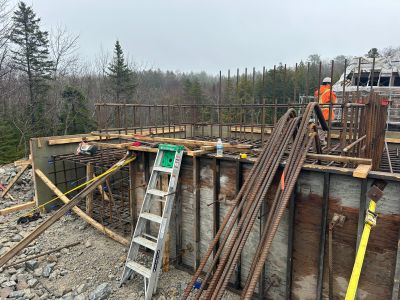 Concrete form with rebar for a bridge abutment