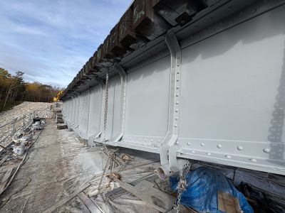 Fresh coat of grey paint on trail bridge girders